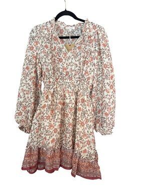 Blue Pepper Medium Floral Peasant Dress in Cream & Terracotta